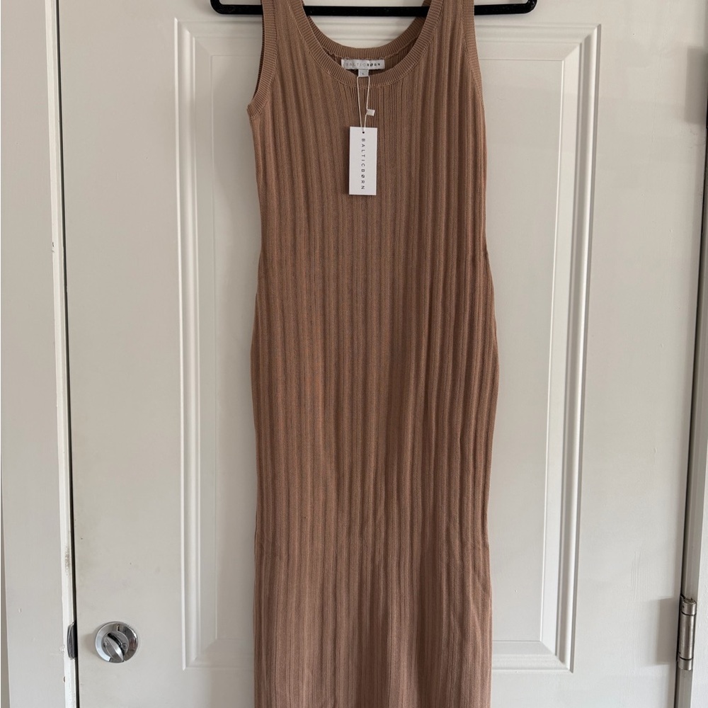 Baltic Born Ribbed Midi Tank Dress in Taupe